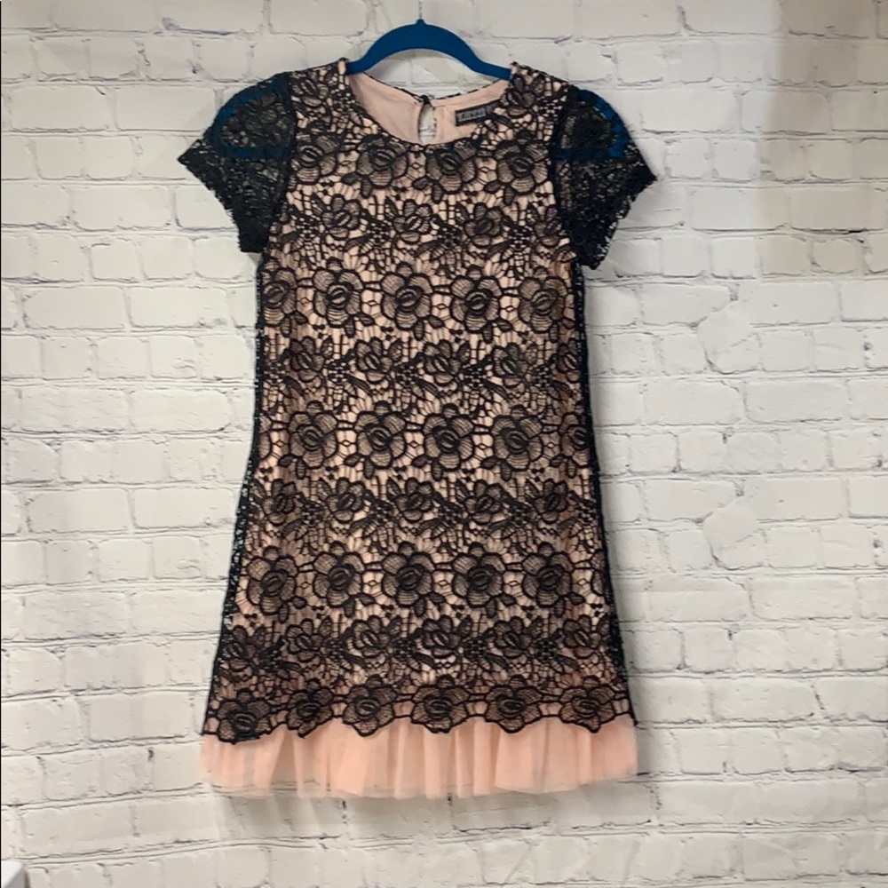 Girls blush pink and black lace dress